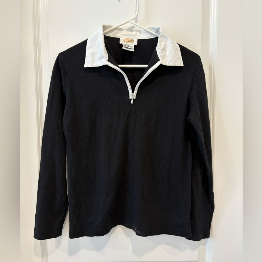 Vintage Talbots Black Long Sleeve Top with White Collar